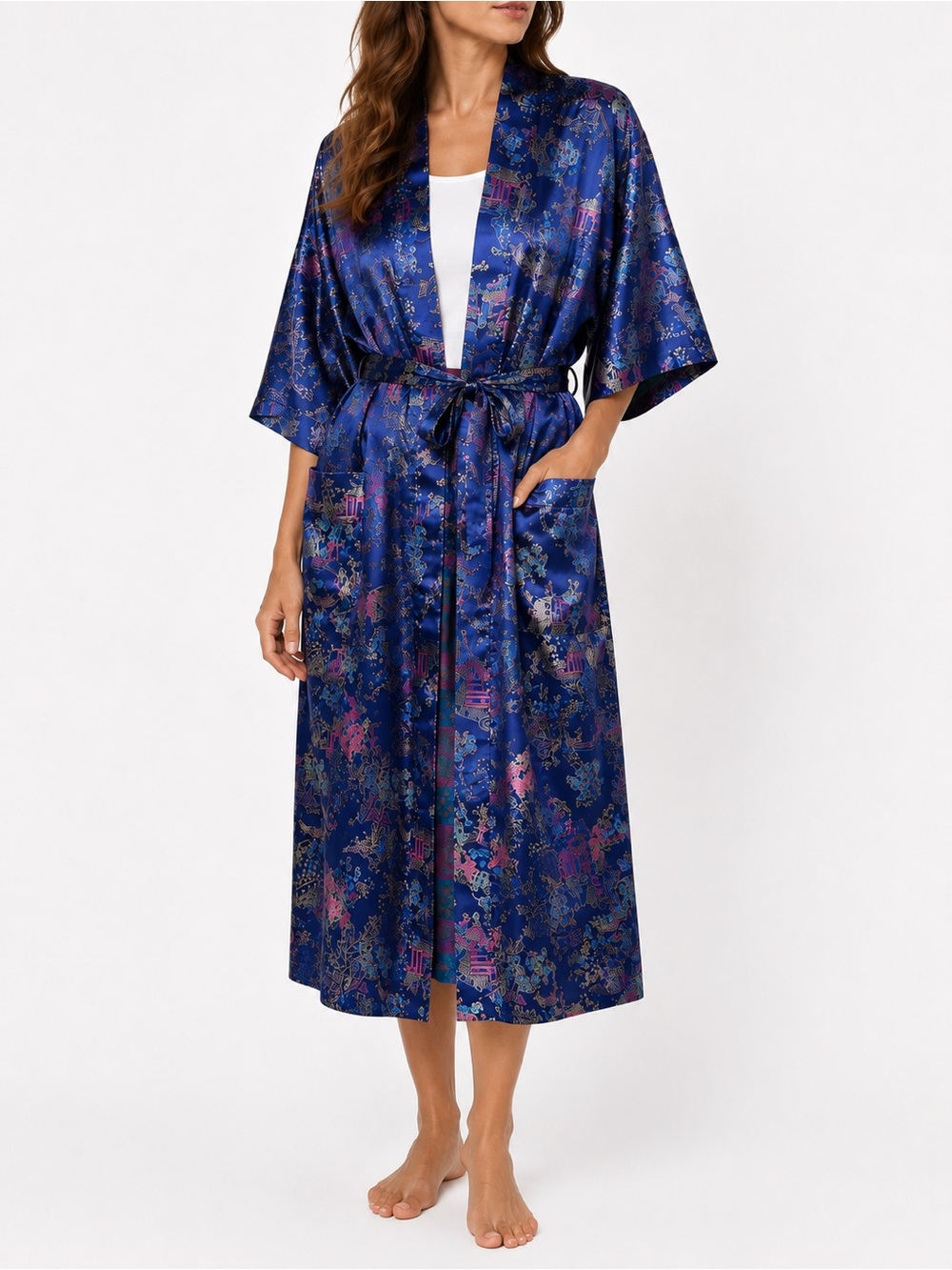 Vintage Double Peach Silk Brocade Robe O/S